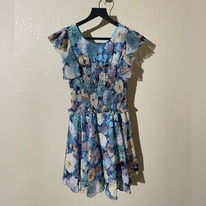 Zoe Ltd Blue and Pink Floral Kids Dress